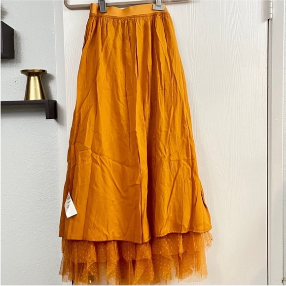 Anthropologie Tesia Tiered Pull-On Orange Burnt Skirt Size XXS - Picture 6 of 12